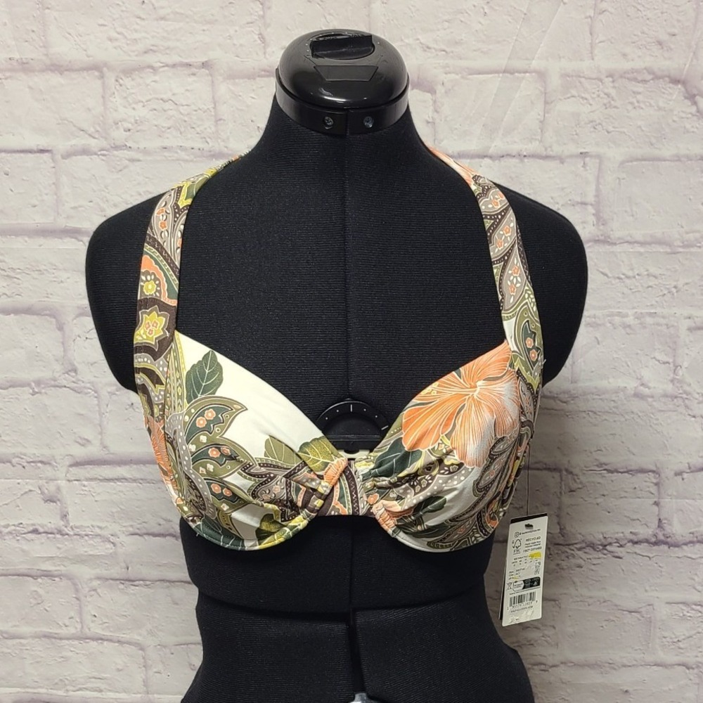 Lauren Ralph Lauren Paisley Floral Halter Bikini Top Underwire Orange Green 12